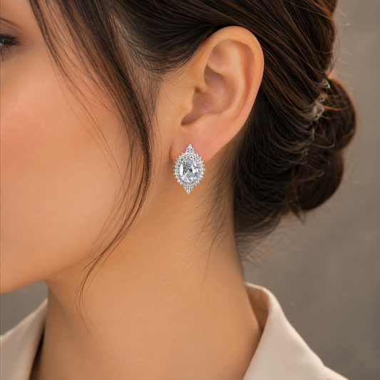 silver  Plated Crystal Stud Earrings for Women