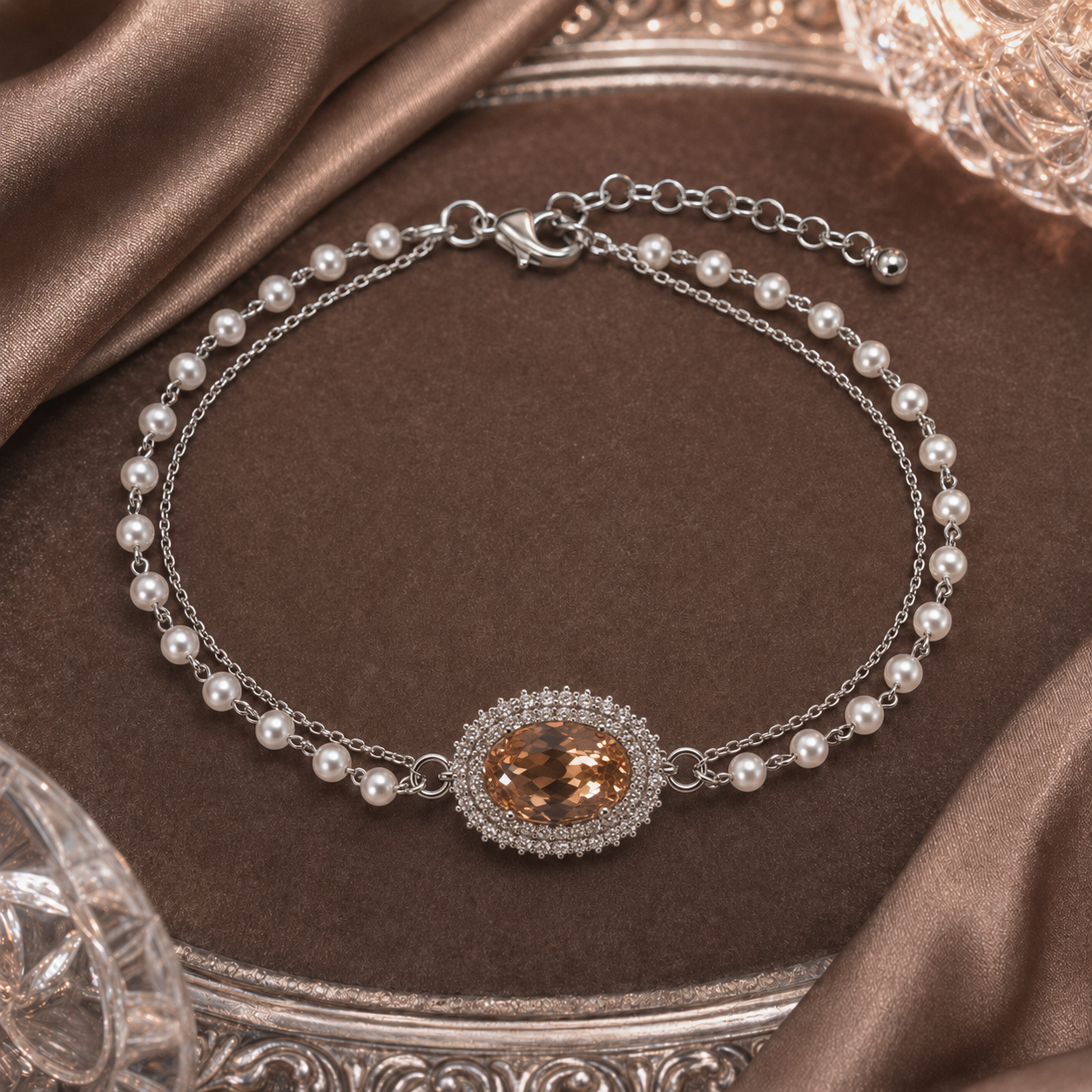 Luxury Champagne Stone Double Layer Pearl Bracelet