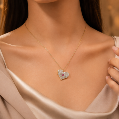 Luxury Gold Plated Heart Pendant Necklace for Women | Premium Zircon Stone Necklace