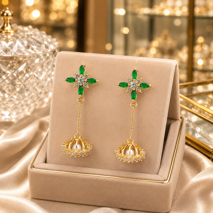 Gold Plated Floral Crystal Drop Earrings for Women