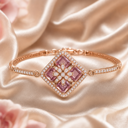 Rose Gold Pink Crystal Floral Bracelet for Women