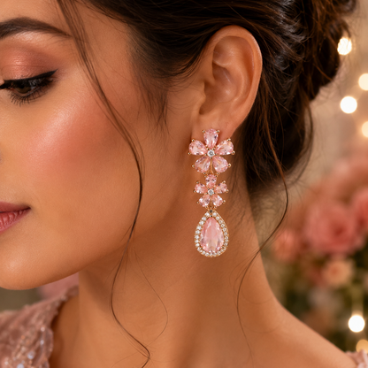 Gold Plated Floral Crystal Drop Earrings for Women