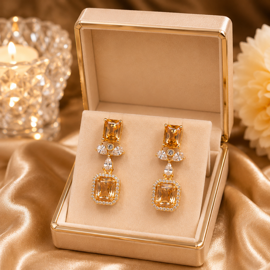 Gold Plated Floral Crystal Drop Earrings for Women