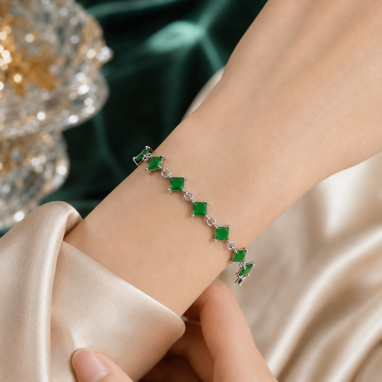 Silver Plated Square Stone Bracelet for Women – 4 Colors