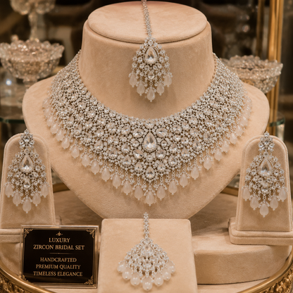 Luxury Zircon Bridal Choker Set with Earrings & Tikka | Gold & Silver Variants